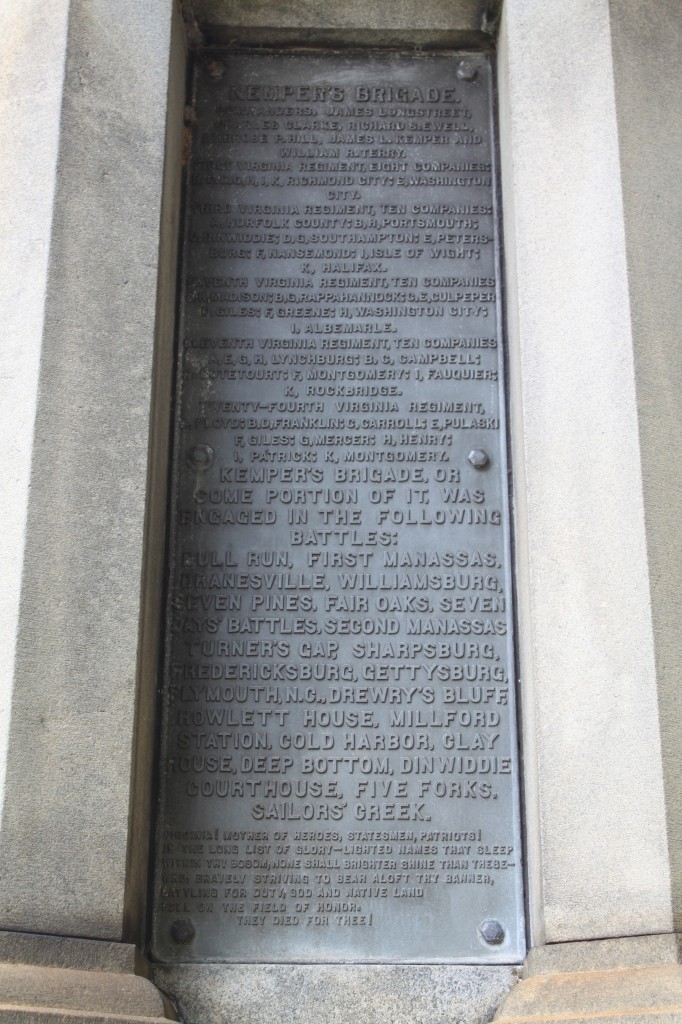 A plaque honoring Kemper's brigade.