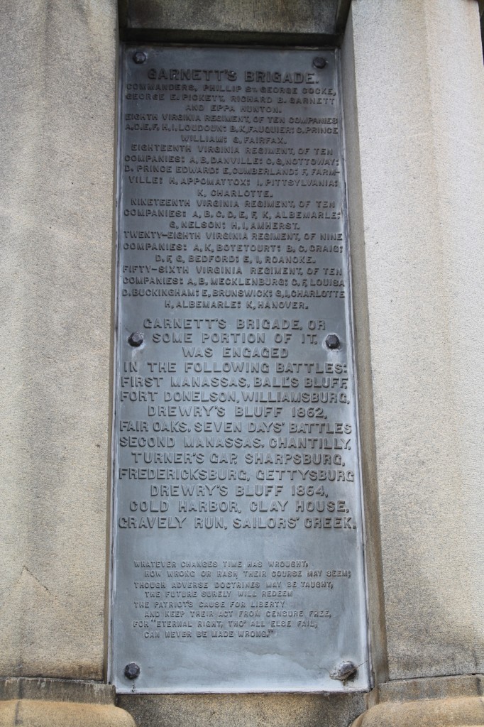 A plaque honoring Garnett's brigade.