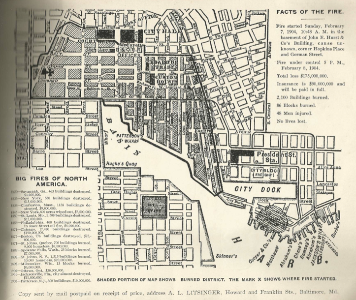 This 1904 map shows the area of the city that burned for 2 days. 140 acres in all.